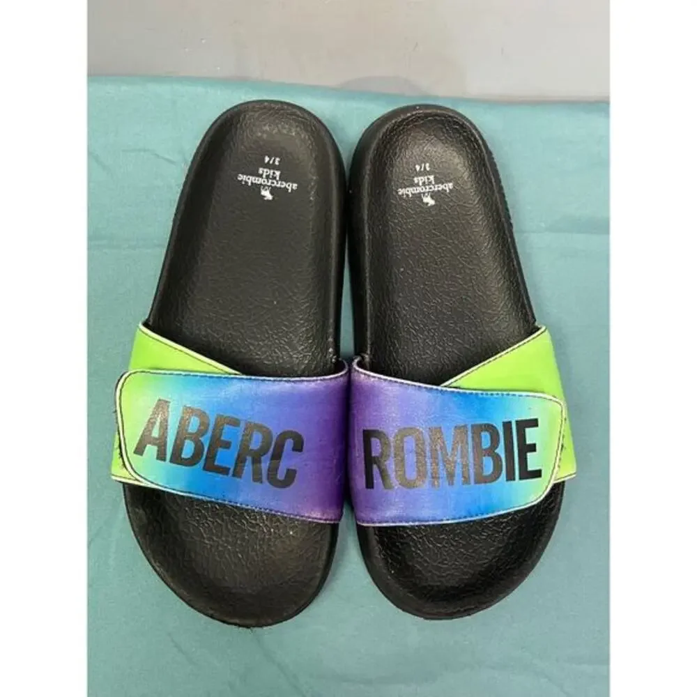 Abercrombie Kids sandals Youth size 3/4 spell out slides Rubber Colorful‎